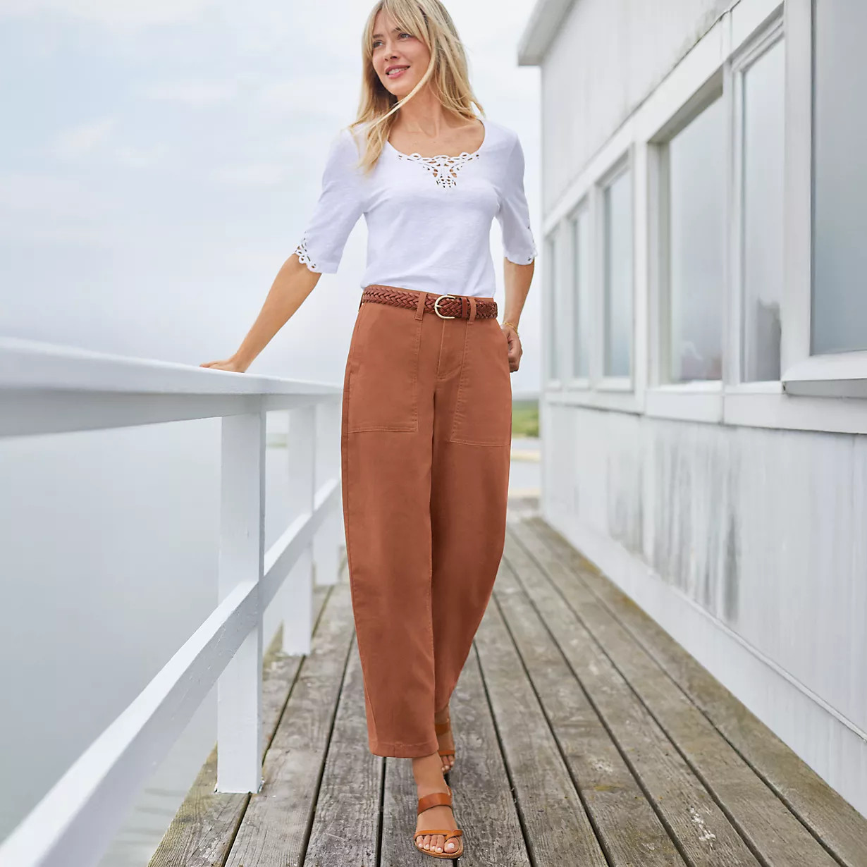 Women's Chino High Rise Barrel Leg Utility Ankle Pants | Lands' End (US)