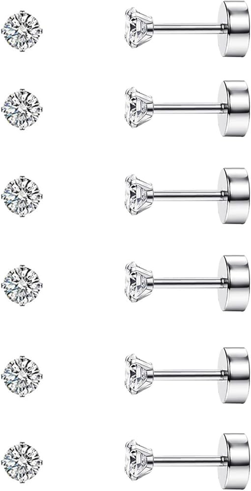 CASSIECA 20G Cartilage Earring Stud for Women Men 316L Surgical Steel Flat Back Earrings Set, 2-6... | Amazon (US)