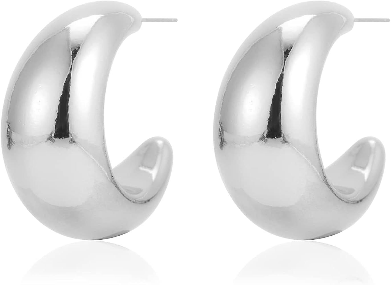 Chunky Gold Hoop Earrings Thick Half Open Hoop Huggie Earring for Women | Amazon (US)