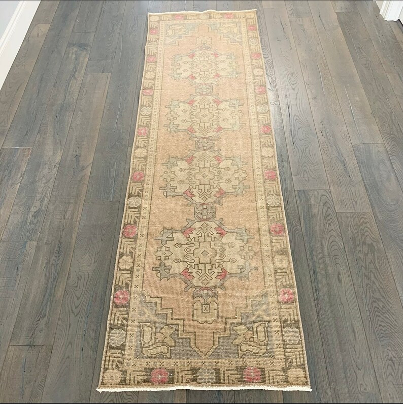 Vintage Turkish Runner Rug 9 X 3 Runner Rug Faded Pink and | Etsy Canada | Etsy (CAD)