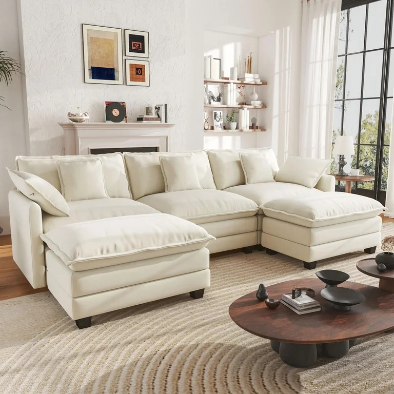BedLuxury 111.5'' Modular Sectional Sofa with Movable Ottomans, U Shaped Cloud Couch for Living R... | Walmart (US)
