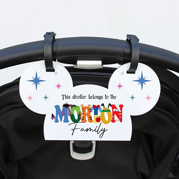 Personalized Stroller Name Tag, Mouse Ears Sign, Family Stroller License Plate Sign for Theme Par... | Amazon (US)