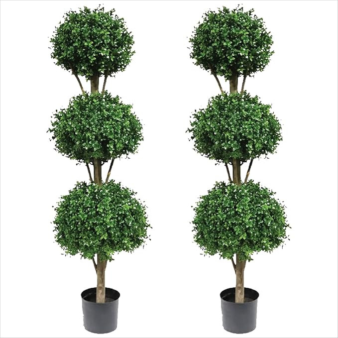 Two 66 Inch Artificial Boxwood Triple Ball Topiary Trees Potted UV Rated 5 and a Half Foot Tall | Amazon (US)