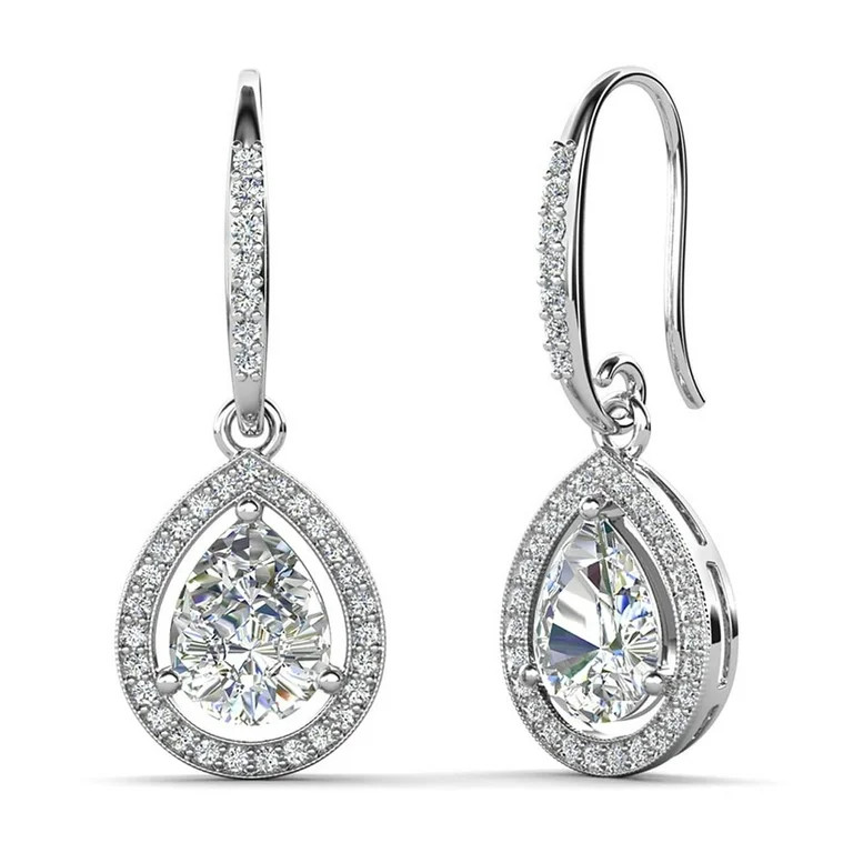 Cate & Chloe Isabel 18k White Gold Plated Dangle Earrings with Simulated Diamond Crystals for Wom... | Walmart (US)