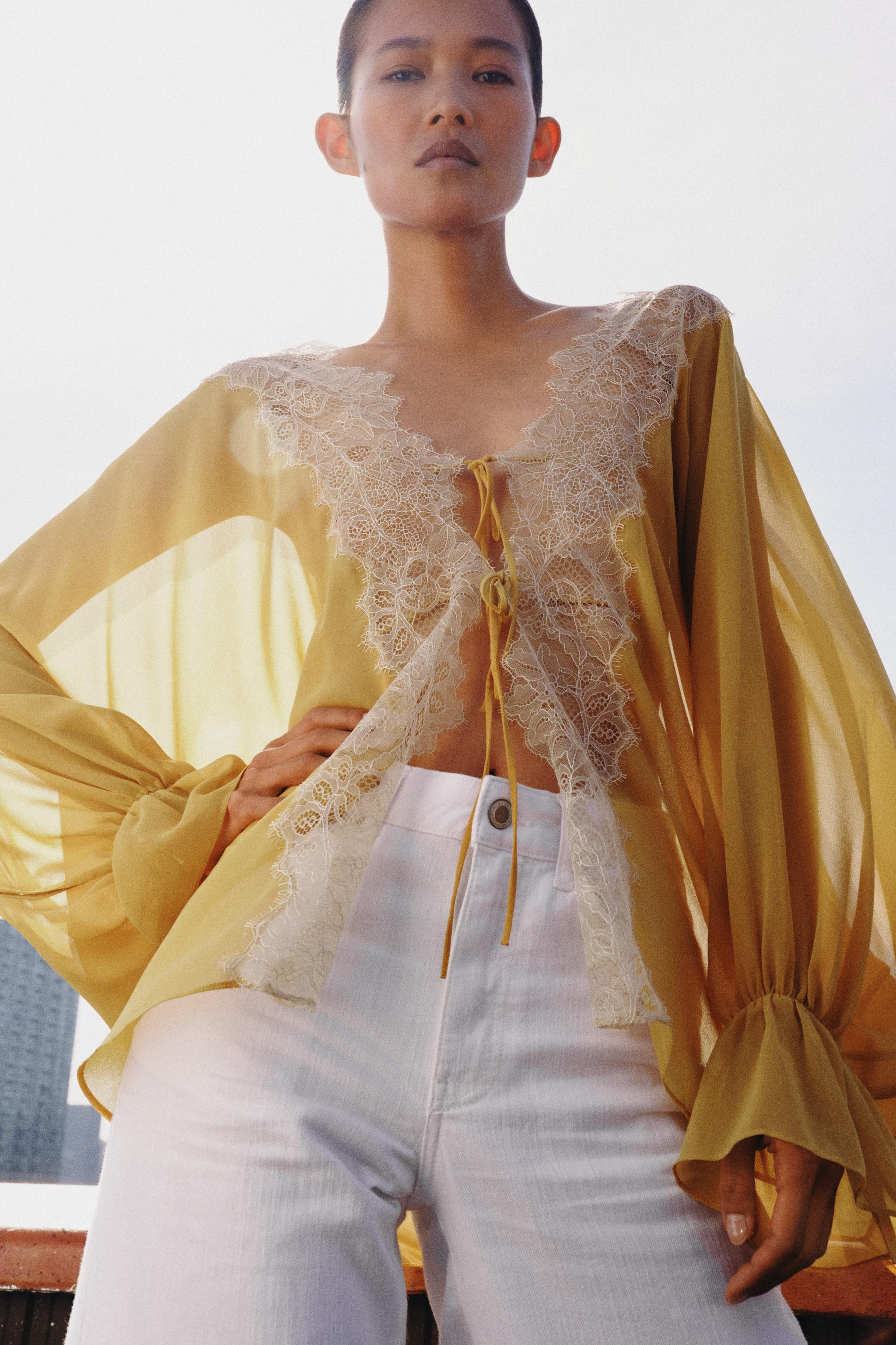 ZW COLLECTION COMBINATION LACE BLOUSE | Zara US