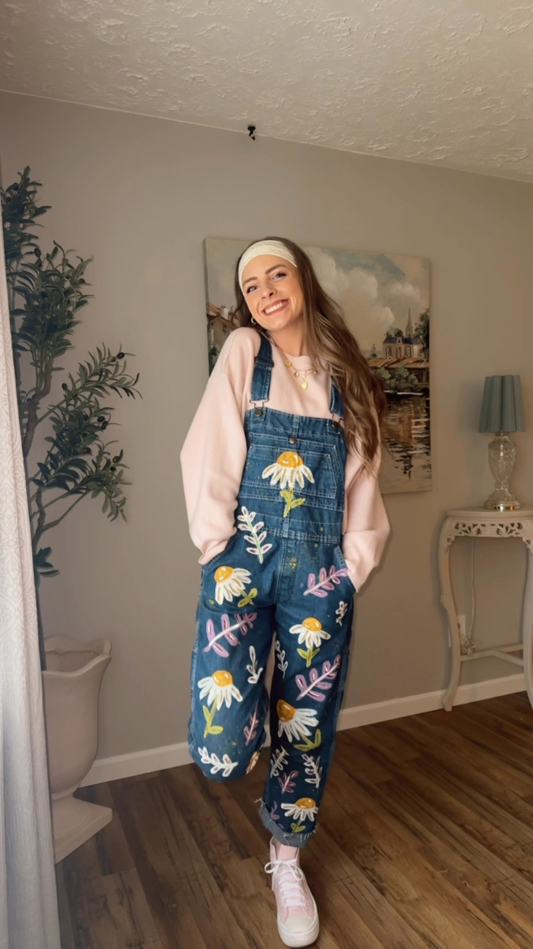 OOTD 3/5/25

Light Pink cropped fuzzy crewneck sweater top long sleeve, vintage loose fitting oversized denim overalls, painted flower floral overall jeans, handmade hand painted overalls, giving old clothes a new life, pink high top platform converse move sneakers, floral stretchy headband, custom charm necklace, affordable Amazon jewelry necklace earrings, march outfit inspo, spring casual wardrobe outfit inspirationn

#LTKFindsUnder100 #LTKSaleAlert #LTKSeasonal