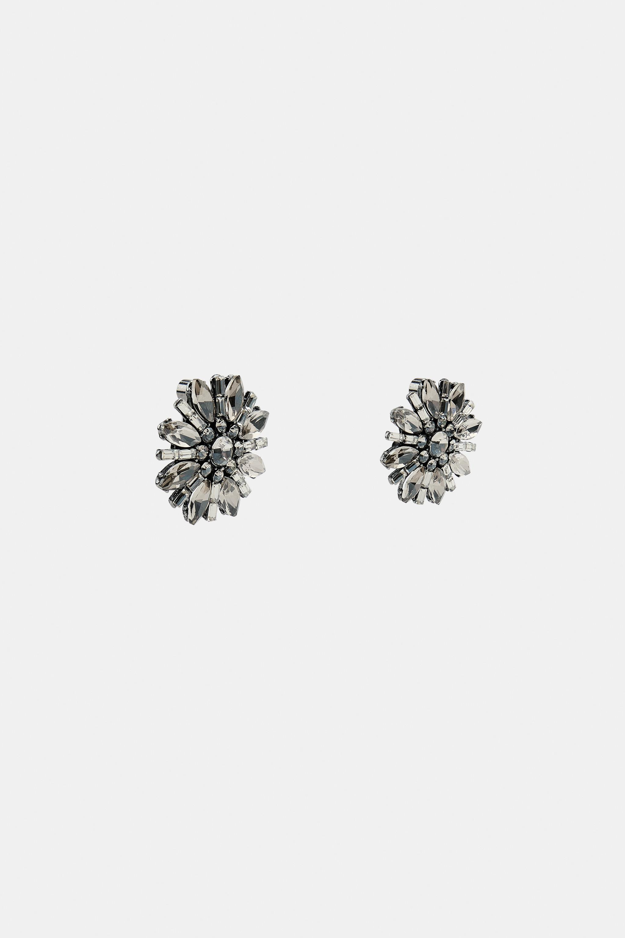 FLOWER RHINESTONE EARRINGS | Zara UK