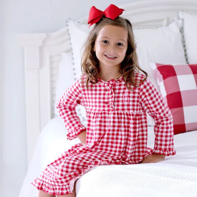Red Gingham Knit Ruffle Gown | Classic Whimsy