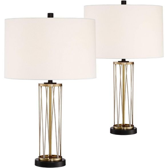 360 Lighting Modern Table Lamps Set of 2 with Hotel Style USB Charging Port Gold Metal Drum Shade... | Target