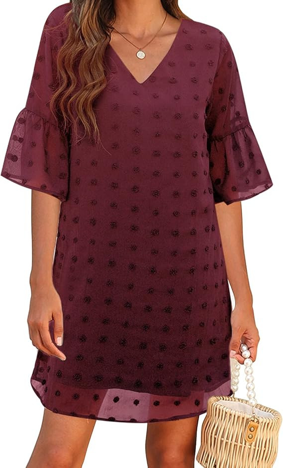 Blooming Jelly Womens White Dresses Short Sleeve V Neck Ruffle Cute Sun Dress Chiffon Flowy Shift... | Amazon (US)