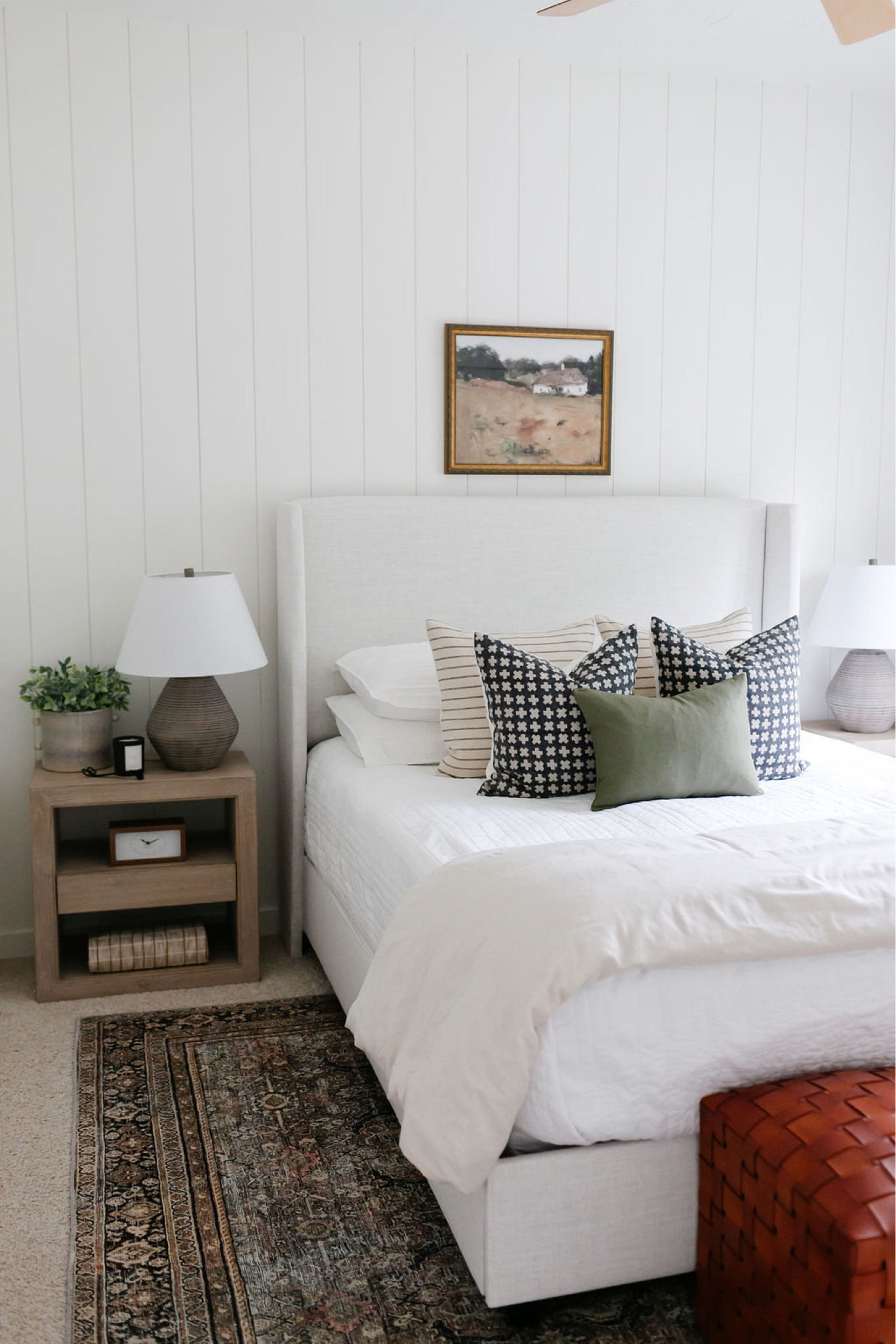 Fall decor, fall bedroom decor, throw pillows, fall throw pillows, bedding, Serena and Lily, wood nightstand, upholstered bed, Loloi area rug, Target bedding, home decor, McGee and Co Ackley leather ottomans 

#LTKstyletip #LTKhome #LTKSeasonal