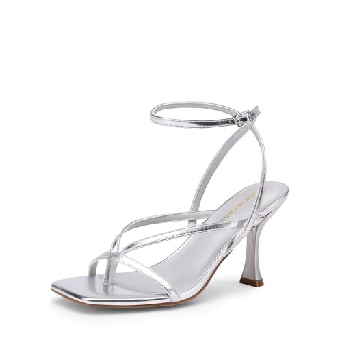 DREAM PAIRS Women's Square Heels Strappy Toe Thong Ankle Strap Sandals Shoes | Amazon (US)