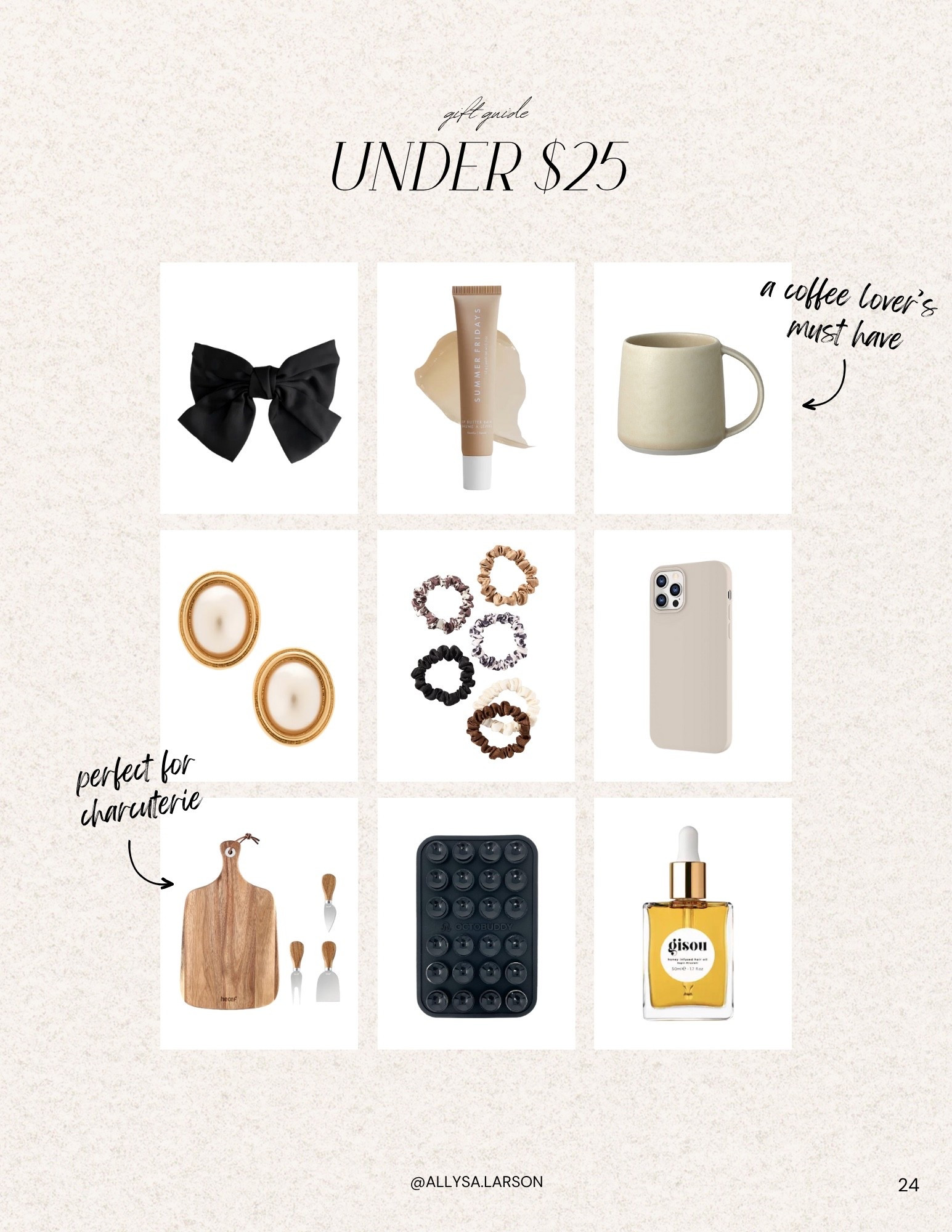 Gift Guide: Gifts Under $25

Bow is from summerbuns.com

#LTKSeasonal #LTKGiftGuide #LTKFindsUnder50