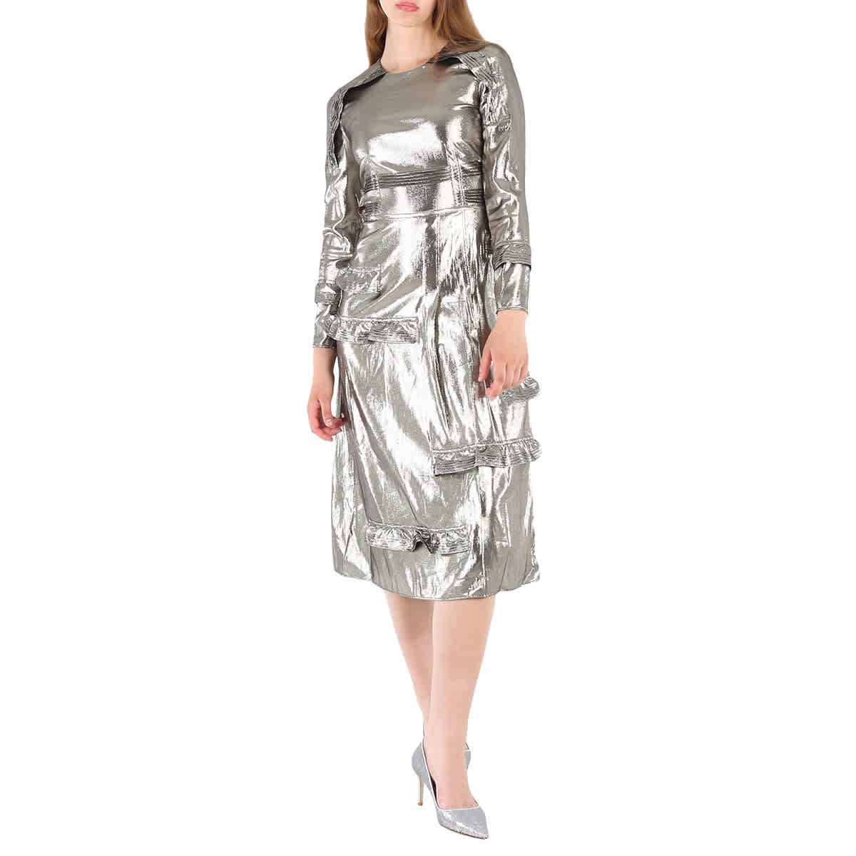 Burberry Silver Long Sleeve Dress With Stitch Detail, Brand Size 4 (US Size 2) | Jomashop.com & JomaDeals.com