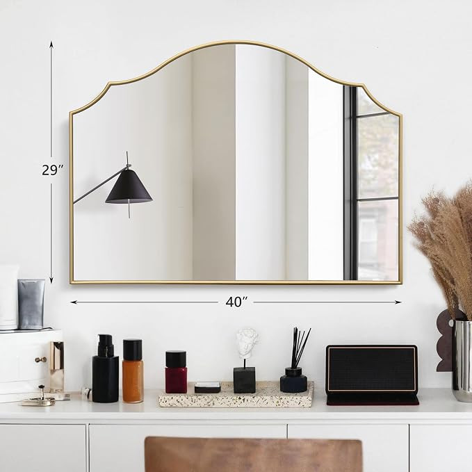 Besdomus Gold Scalloped Wall Mirror: 40"x29" Large Wooden Bathroom Mirror | Modern Minimalist Dec... | Amazon (US)