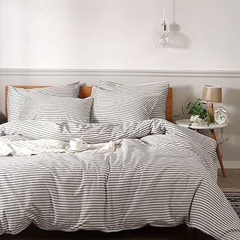 JELLYMONI 100% Natural Cotton 3pcs Striped Duvet Cover Sets with Zipper Closure & Corner Ties, Wh... | Amazon (US)