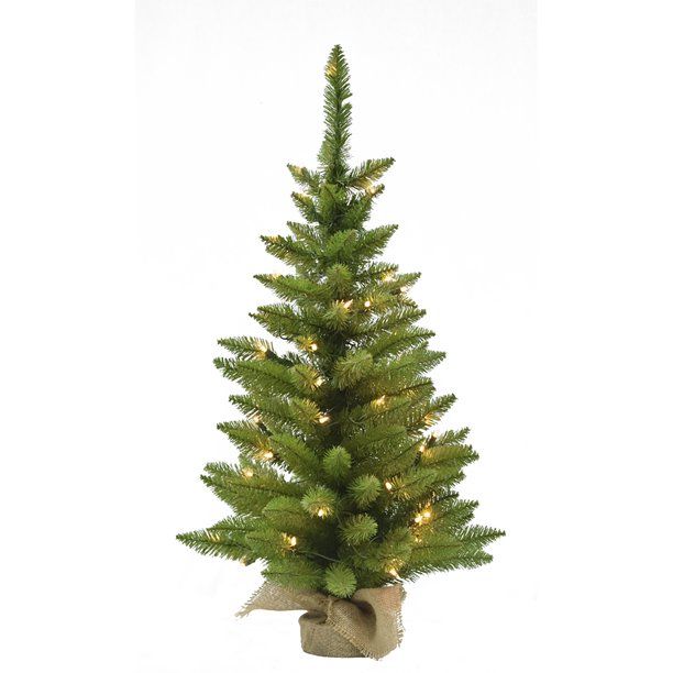 Perfect Holiday 3ft Pre-lit Tabletop Christmas Tree w/ Burlap Base - Walmart.com | Walmart (US)