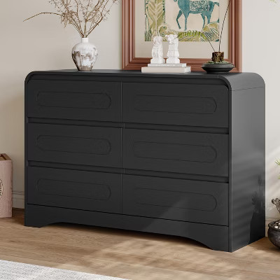 SOLACE FURNITURE 47" Wide 6 Drawers Dressers, Dresser Curved Profile Design for Bedroom Black | Target
