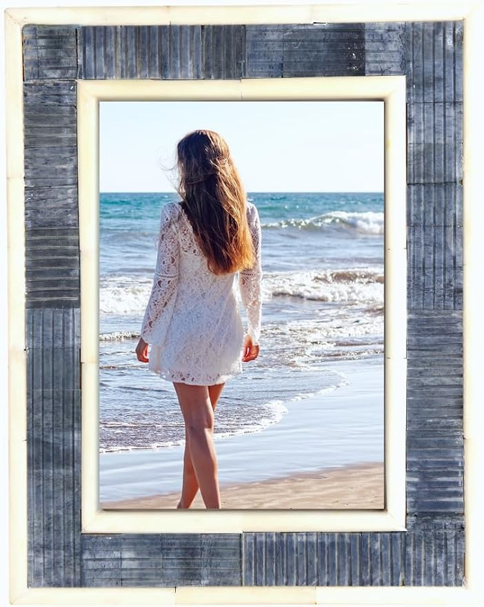 Cruiser's Caché Photo Frame, Natural Bone Inlay, 5"x7" Blue and White Picture Frame | Amazon (US)