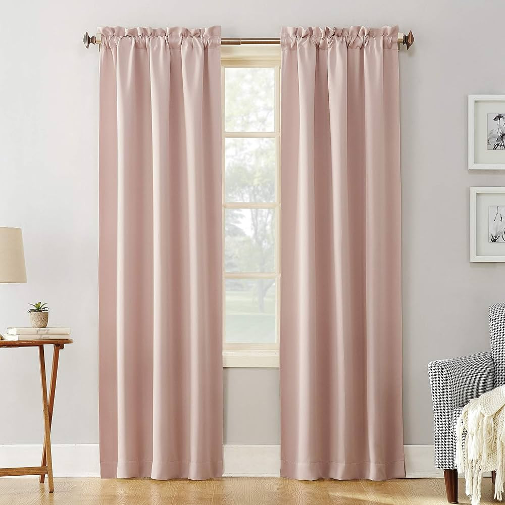 Sun Zero Easton Energy Saving Blackout Rod Pocket Curtain Panel, 40" x 84", Blush Pink | Amazon (US)