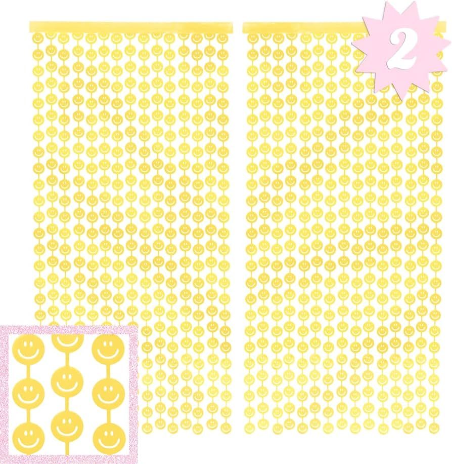 xo, Fetti Smiley Foil Curtain Party Decorations - Set of 2 | Happy Pastel Birthday Party Decorati... | Amazon (US)