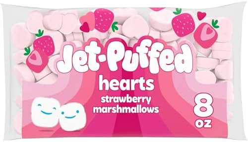 Jet-Puffed Strawberry Hearts Shaped Valentines Day Marshmallows, 8 oz Bag | Amazon (US)