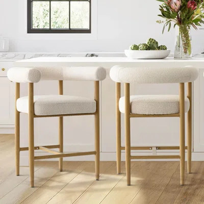 Chrystel 24" Boucle Counter Stools With Arm, Set Of 2 | Wayfair North America