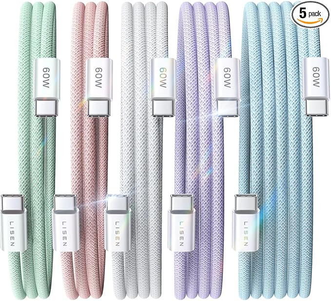 LISEN USB C Cable, 5-Pack [3.3/3.3/6.6/6.6/10FT] USBC to USBC Cable for iPhone 16e 15 Pro Max Cha... | Amazon (US)