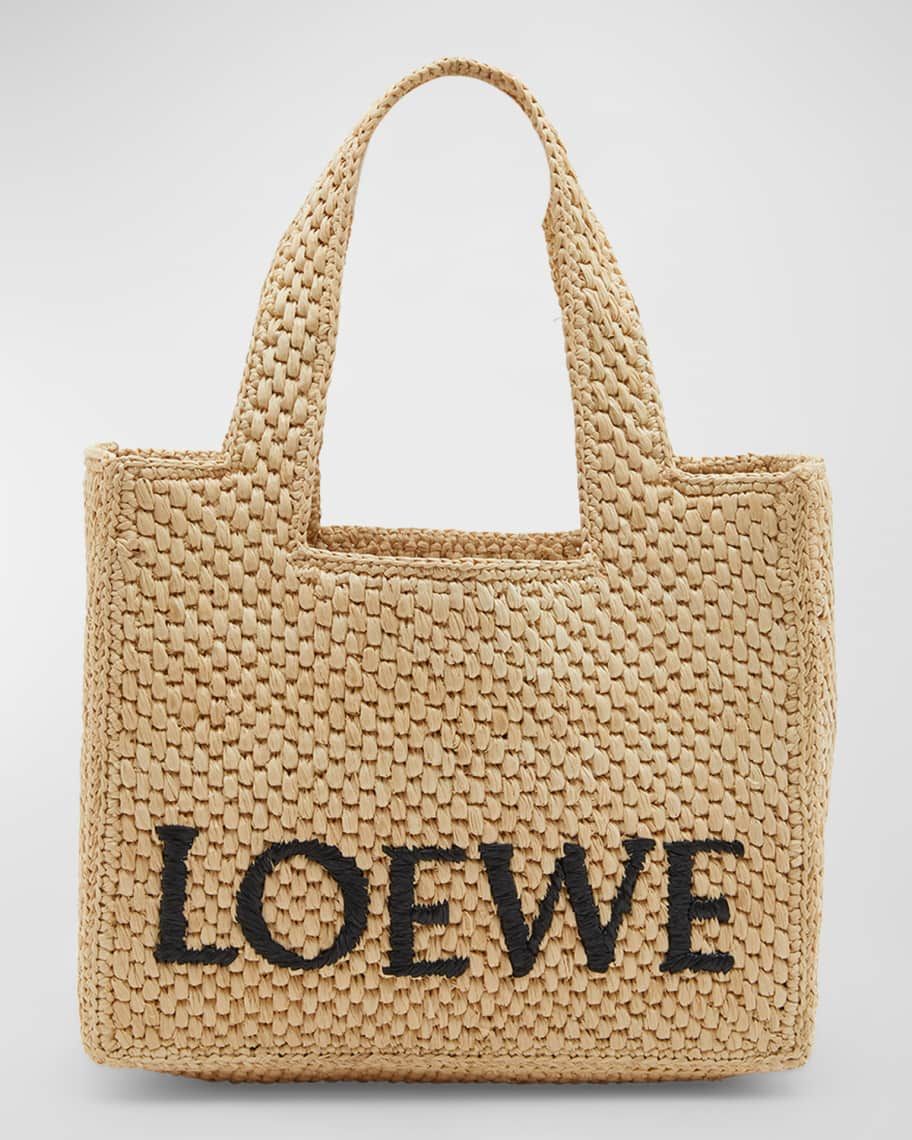 Loewe x Paula&rsquo;s Ibiza Small Logo Raffia Tote Bag | Neiman Marcus