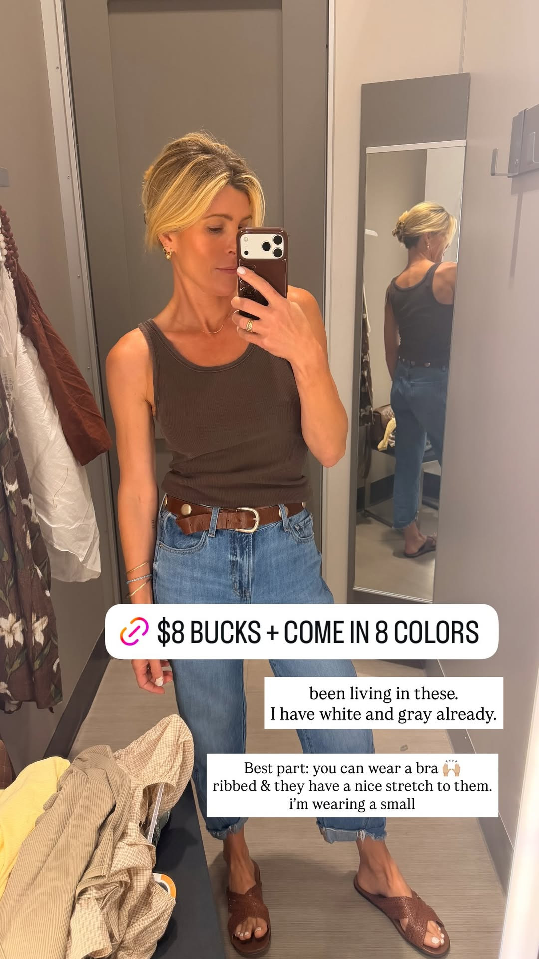 This $8 tank is one of those Target basics I keep reaching for over and over. It comes in 8 colors, has the best ribbed stretch, and I love that you can wear a regular bra with it.🤎

Target tank
Target fashion
$8 tank
ribbed tank
affordable basics
summer outfit 

 #LTKgrwm #LTKootd #LTKSeasonal