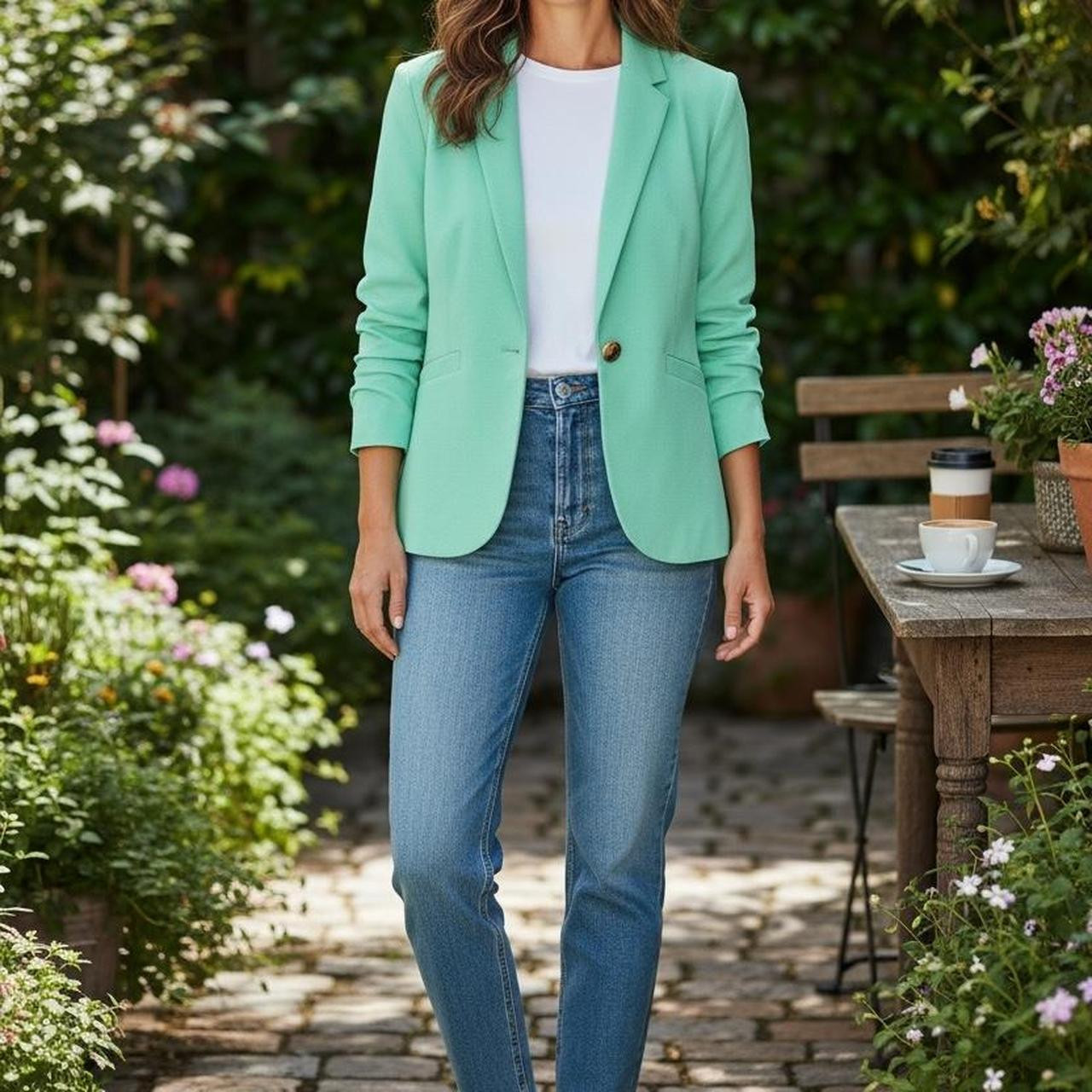THE LIMITED Women's Blazer Jacket - Green - S | Depop US