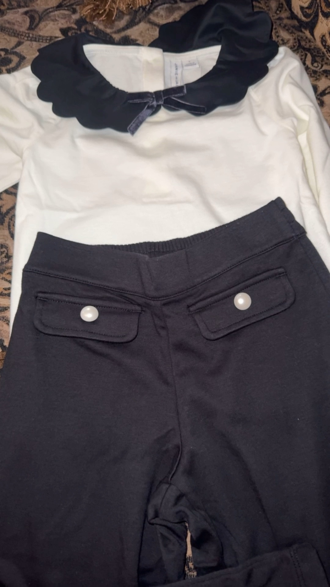 White black collar scalloped blouse little girl and ponte pants 

#LTKmomlife #LTKKids #LTKHoliday