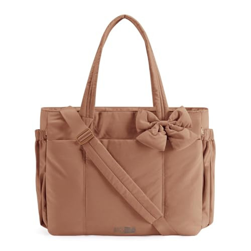 BAGSMART Crush Bow Tote Bag for Women, Large Work Tote with 40oz Tumbler, Puffer Travel Tote Bag for Work, Yoga, Gym | Amazon (US)