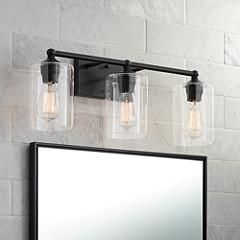 360 Lighting Bellings 24&quot; Black Bar Clear Glass 3-Light Bath Light | www.lampsplus.com | Lamps Plus