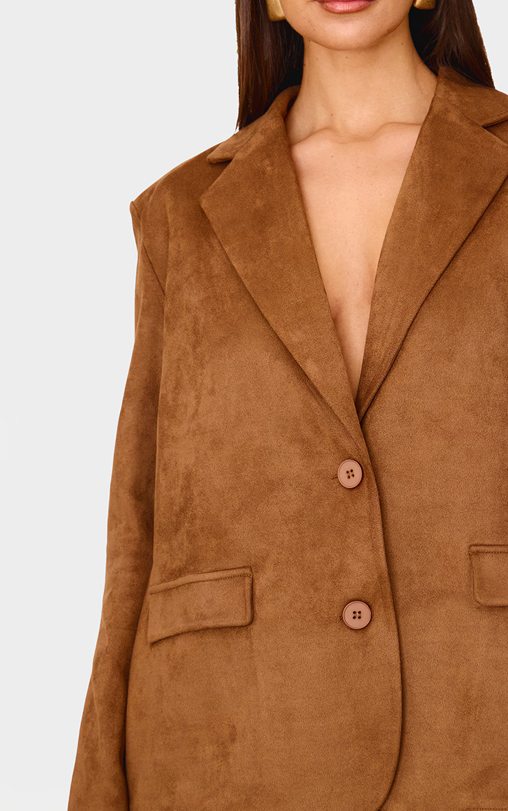 Brown Faux Suede Tailored Oversized Blazer | PrettyLittleThing UK