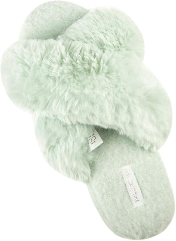 Women's Cross Band Soft Plush Fleece House/Outdoor Slippers | Amazon (US)