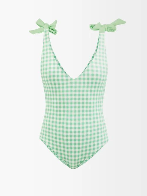 Cossie + Co - The Nikkie Gingham Halterneck Swimsuit - Womens - Green Print | Matches (US)