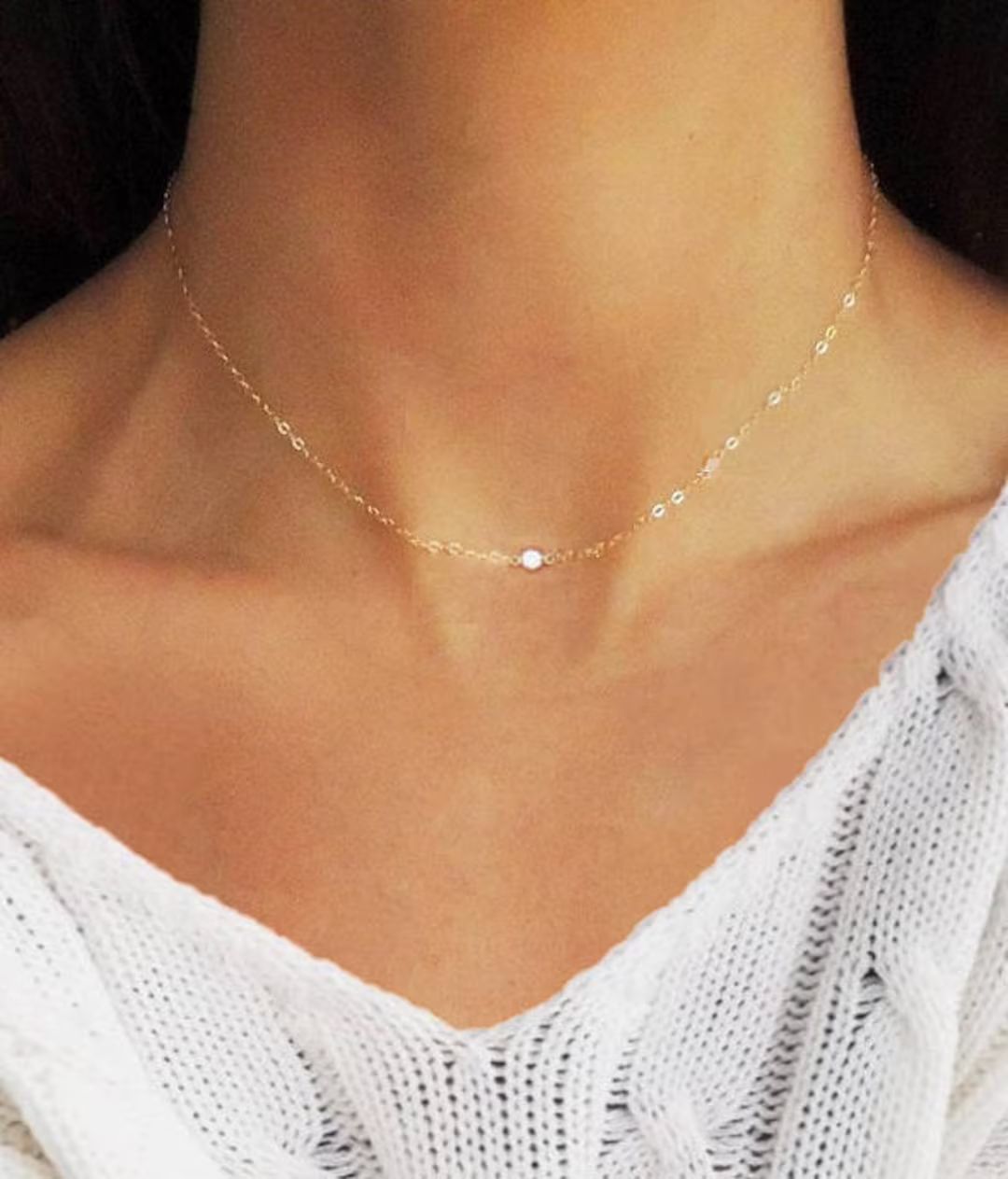 Diamond Choker, Tiny Diamond Choker, Diamond Necklace, Dainty Diamond Necklace, Gold Diamond Neck... | Etsy (US)
