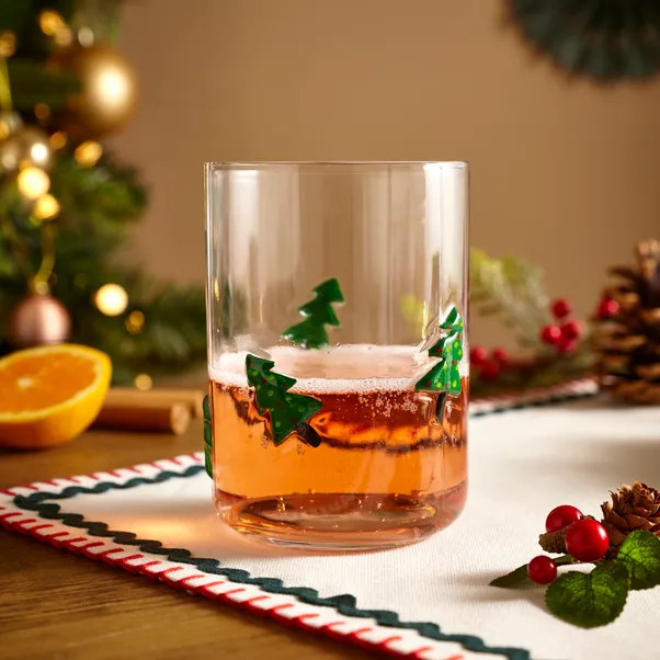 Hand-painted Christmas Tree Glass Tumbler | Dunelm (migrated)