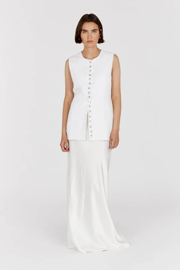 TILLY WHITE LINEN LONGLINE VEST | DISSH