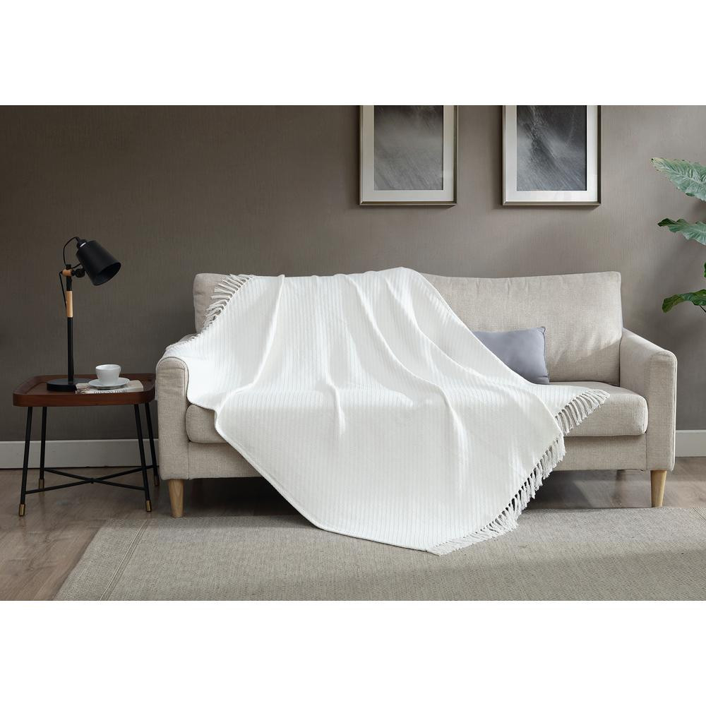 Morgan Home Fashions 50 in. x 60 in. 100% Cotton White Knit Throw Blanket | The Home Depot