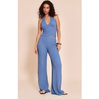 Blue Textured Drawstring Straight Leg Pants | PrettyLittleThing US