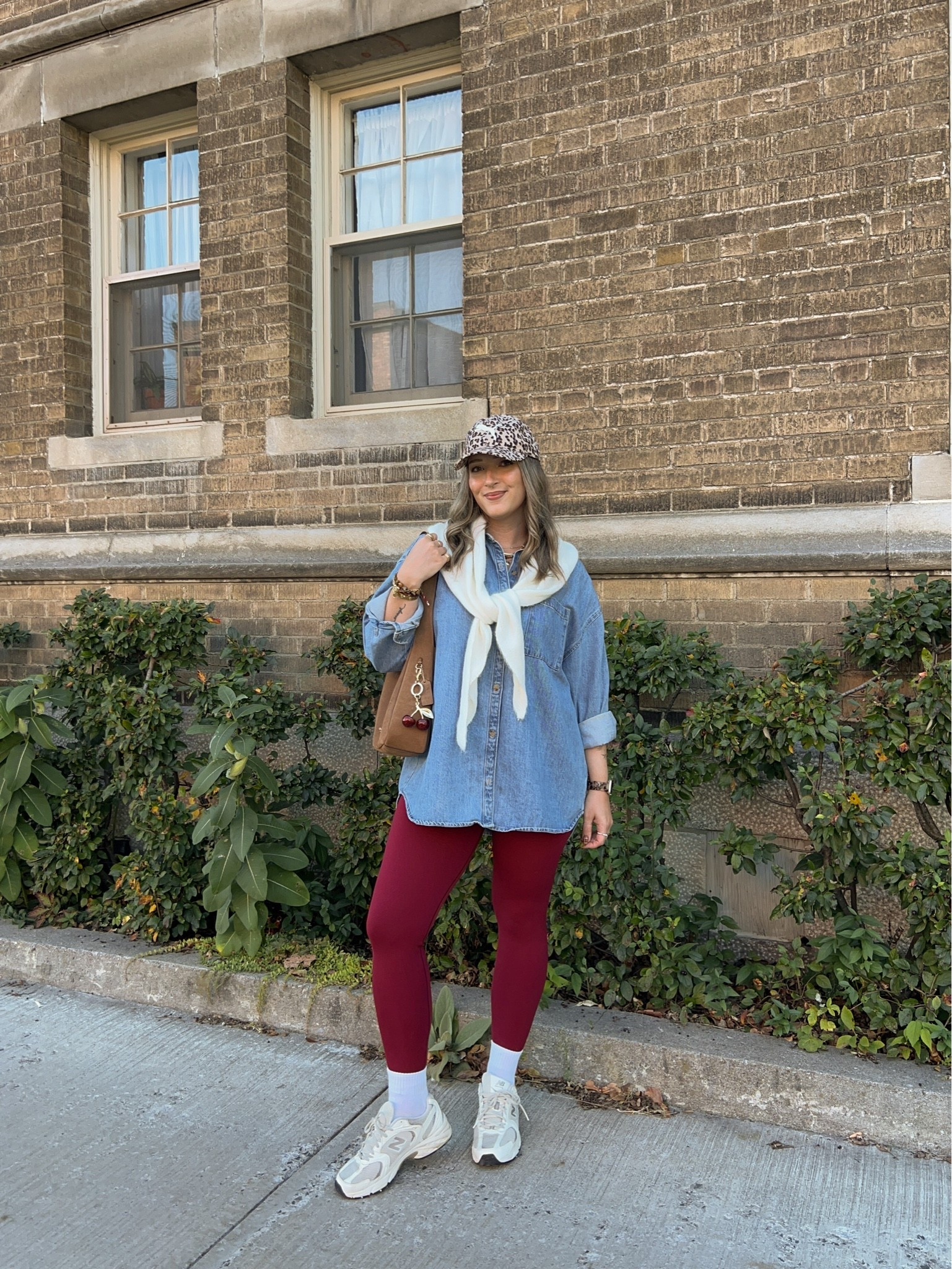Comfy fall outfit! Wearing L in the denim shirt (exact Canadian shirt link under “similar products”). Also wearing L in the leggings, this color is “deep cherry” from last year, linked this year’s shade of burgundy. New Balance sneakers are super comfy for walking, I’m a 9.5-10 and wear a 9. Triangle scarf is such a fun accessory for fall! Exact Canadian scarf link also under “similar”

#LTKfall #LTKstyletip #LTKsale