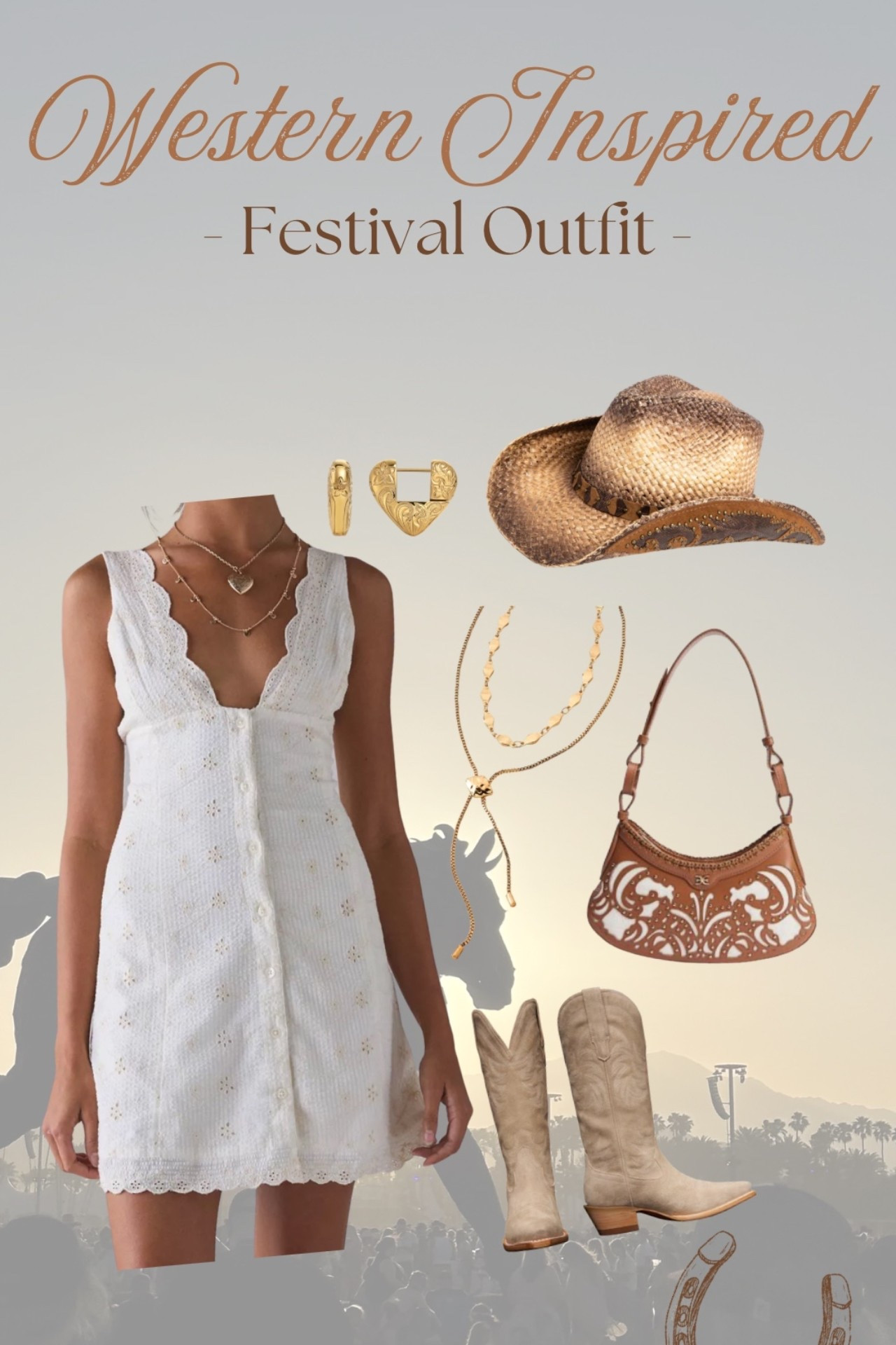 Darlin’ 🤎🤍🤎 going back to the basics with this simple white mini dress & cowgirl boots #stagecoach #stagecoachoutfits #stagecoach2026 #westernfashion #stagecoachinspo @urban outfitters @Boot-Barn @Hey Harper @Tecovas @Sam Edelamn @Target 