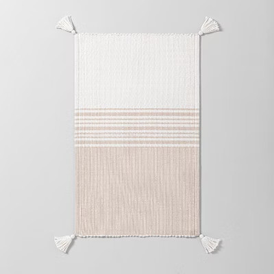 Neutral Center Stripes Colorblock Bath Rug Beige/Cream - Hearth & Hand™ with Magnolia | Target