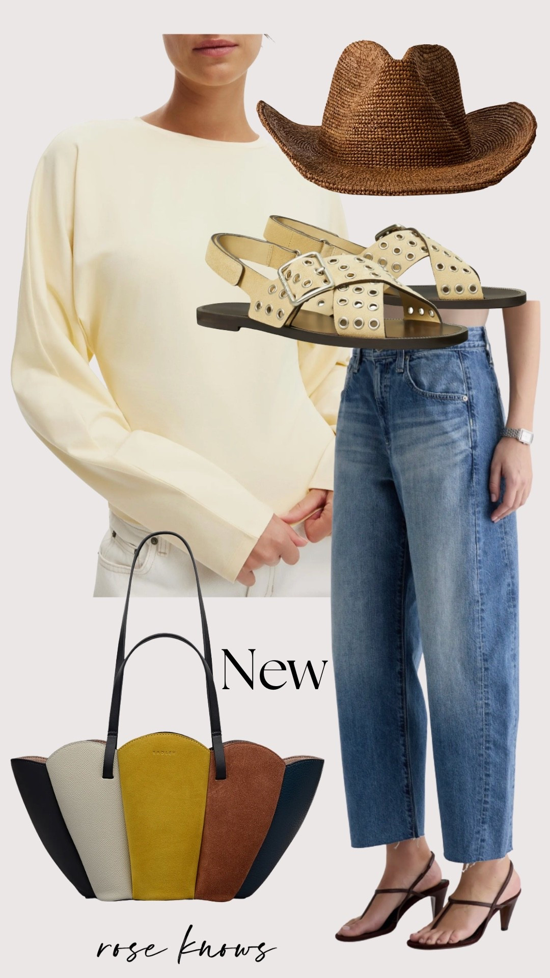 Cutest spring look with matching sandals, fun color block tote and new jeans im obsessed with!! 

#LTKmomlife #LTKSpringSale #LTKOver40