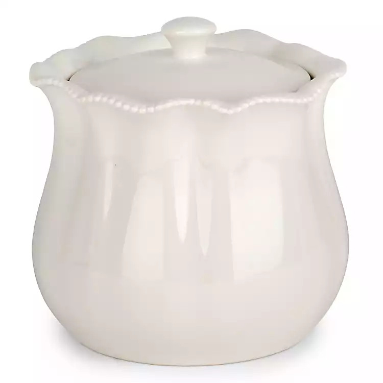 Small White Wavy Beaded Canister | Kirklands