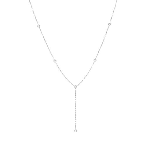 Silver Necklace for Women, Dainty Silver Choker Necklace Sterling Silver Lariat Necklace Cute CZ Y Shaped Necklace Charm Drop Necklace Simple SIlver Long Necklaces for Women Trendy Silver Jewelry | Amazon (US)