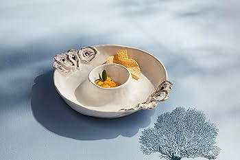 Mud Pie Oyster Chip And Dip Bowl Set; 2" x 10 1/2" dia | Amazon (US)
