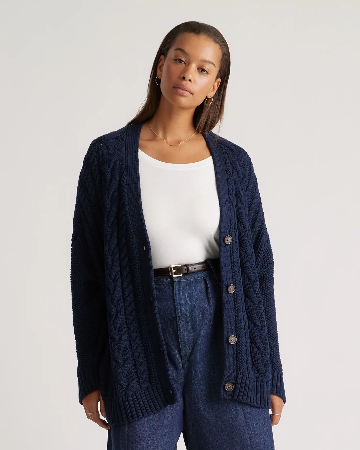 100% Organic Cotton Oversized Cable Cardigan | Quince